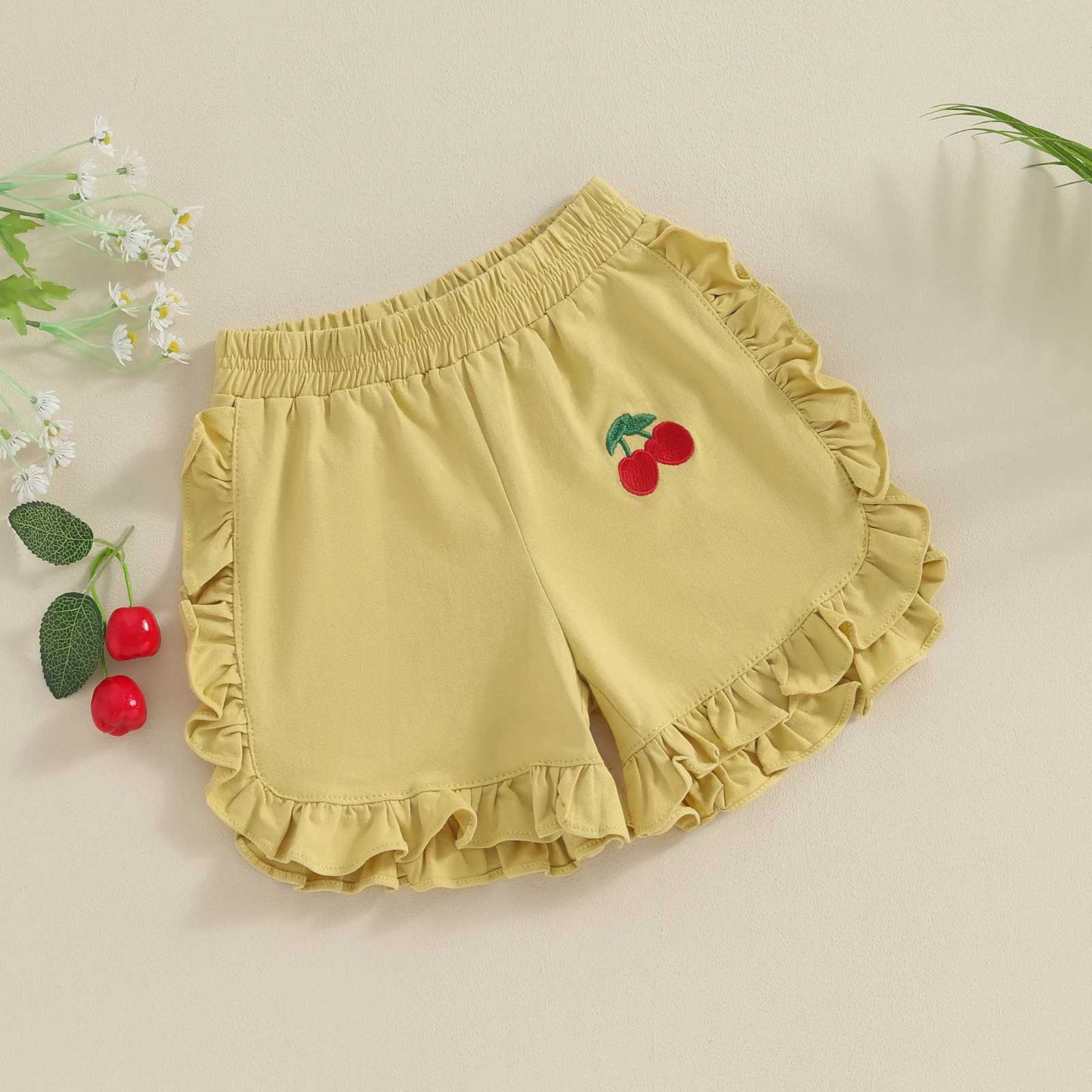 Pudcoco Toddler Kids Baby Girl Ruffled Shorts Cherry Embroidery Elastic Waist Kids Short Pants for Summer 6M-5T W241227