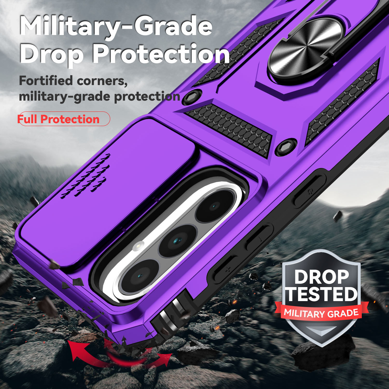 Military Grade Rugged Heavy Duty Case Slide Camera Ring Stand For Samsung S25 Edge S24 FE S23 Ultra A17 A06 A16 A26 A36 A56 A05 A05S MOTO G 5G Power P