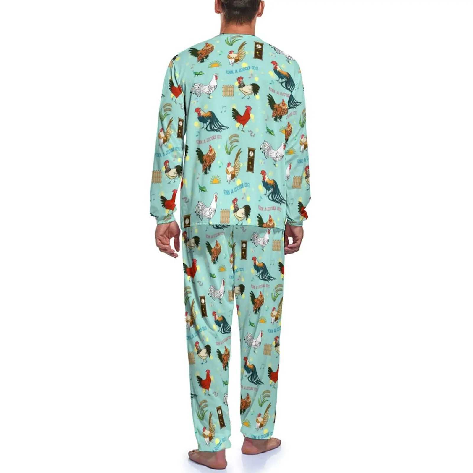 Pretty Cartoon Chicken Pajamas Autumn Cute Roosters Leisure Nightwear Man 2 Pieces Design Long-Sleeve Cute Pajama SetsXJ241227