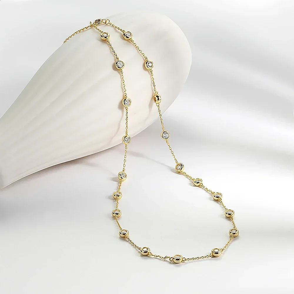 3mm D Color Full Tennis Necklace with Certificate 925 Sterling Silver Bezel Set Bubble Round Cut Diamond Neck Chain 241226