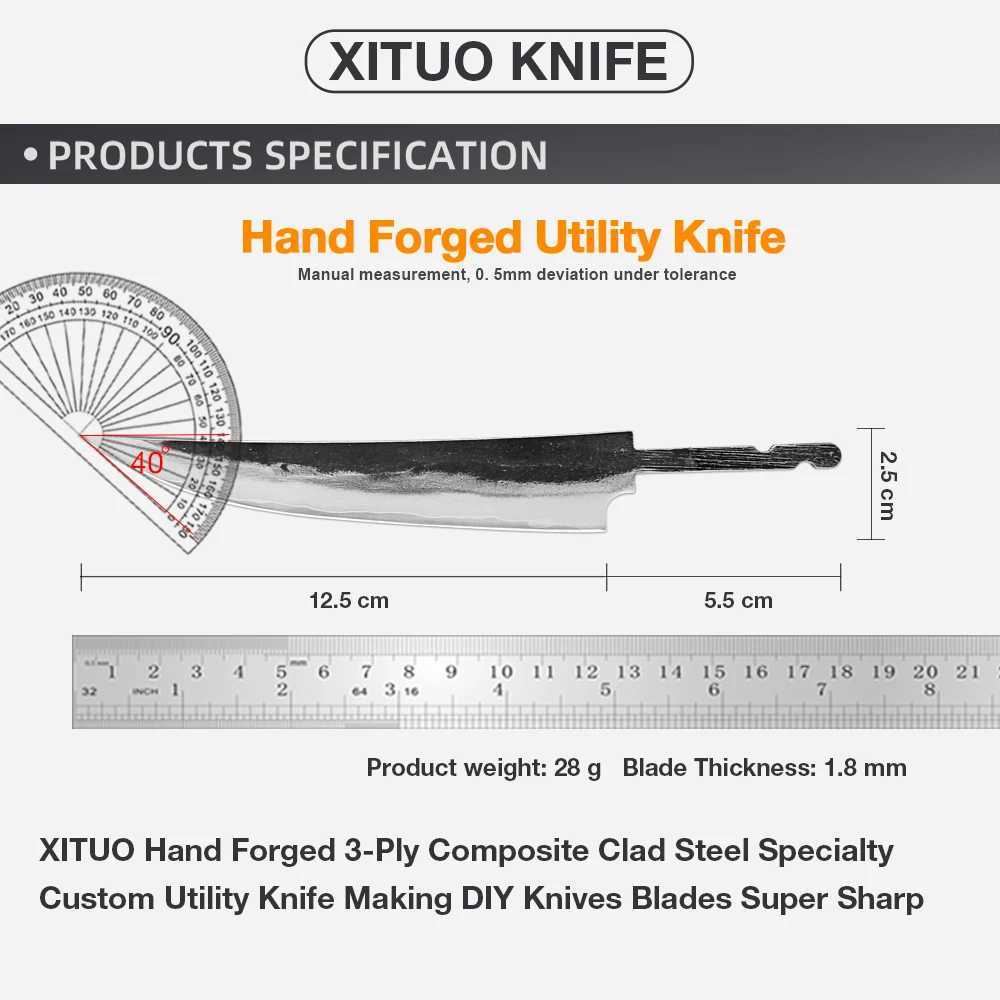 XITUO super sharp practical knife blank kitchen fruit knife hand forged 3-layer cposite clad steel sharp production DIY knife Y241227