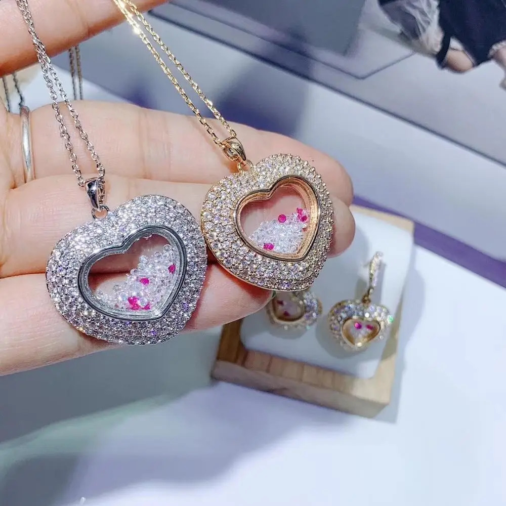 Trendy Lover Heart Wedding Necklace Earrings For Women Full Cubic Zirconia Bridal Jewelry Sets pendientes mujer moda E7664 241226