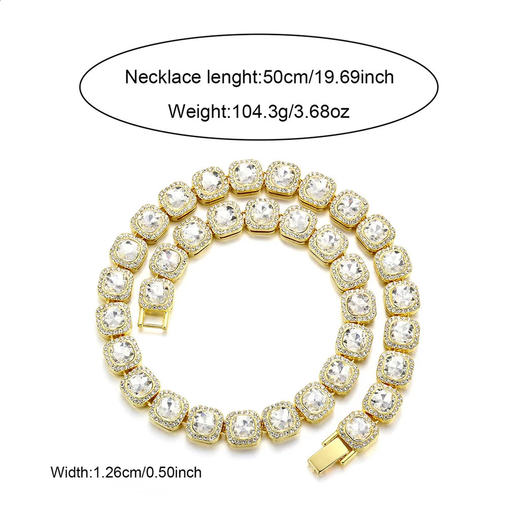 Hip Hop 12MM Micro Pave Prong Cubic Zircon 1Row Alloy Tennis Chain Bracelet Necklace Bling Mens For Men Women Jewelry 241227