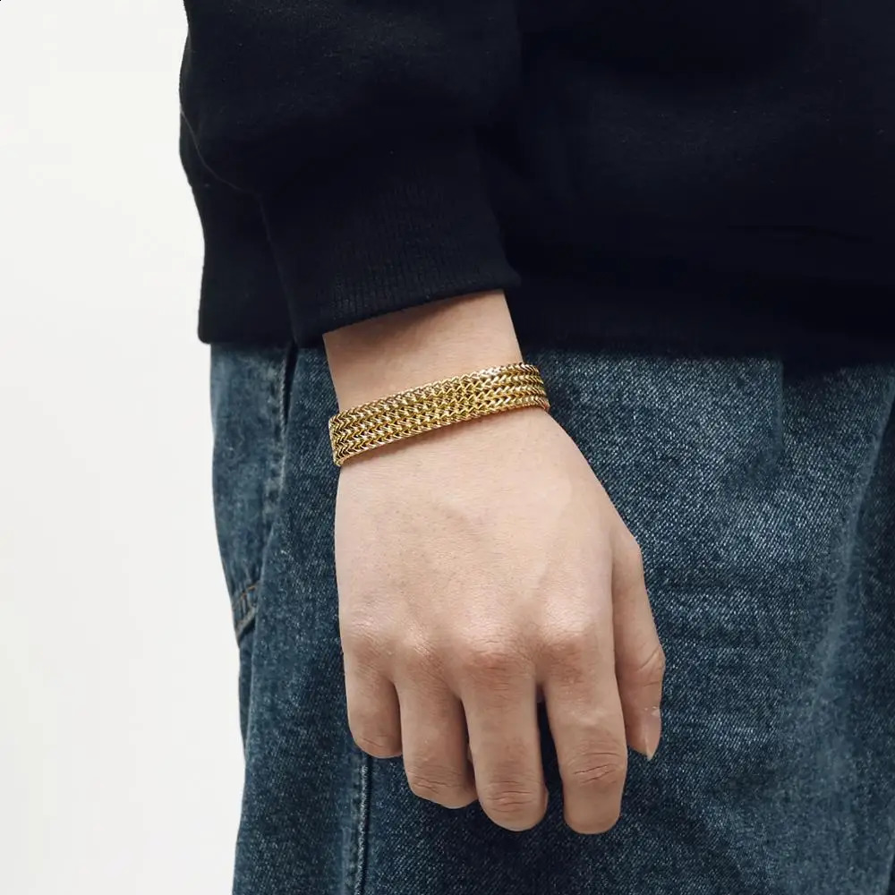 Fongten 13mm Mesh Chain Bracelet For Men Stainless Steel Watch Strap Chain Bracelet Bangle Hiphop Male Multiple Color Jewelry 241227