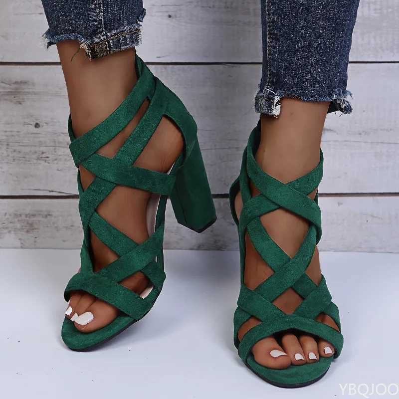 High Quality Women Pumps Sandals Summer Open Toe High Heels Low Block Heel Shoes Gladiator Zipper Thick With Sandals Wedges Mules Shoes T241227