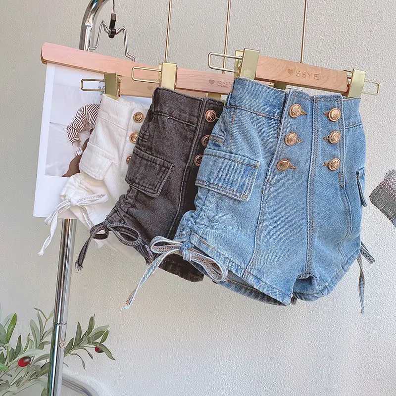 2024 Summer Girls Fashion Jeans Shorts with Buttons Baby Kids Children Casual Denim Hot Shorts W241227