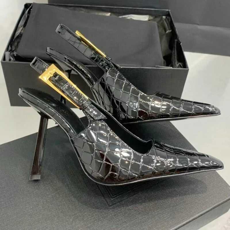 Wine Red Pointy High H Wen 2024 New Temperament Gold Heel Patent Leather Sexy Single Shoe French Pumps Z241227