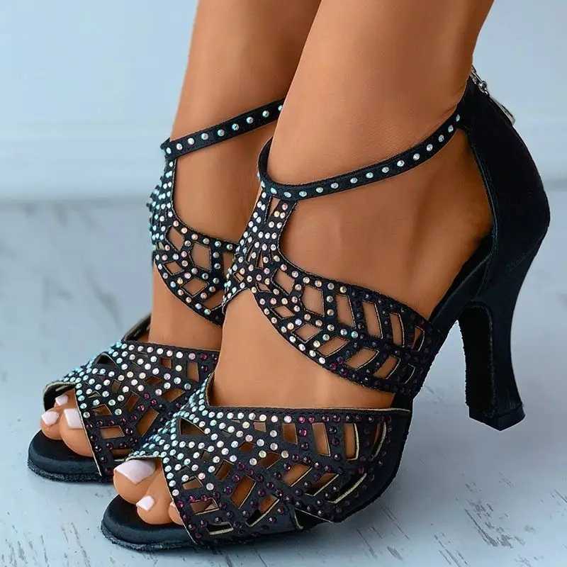 High Quality HOT New Stye jazz Salsa Ballroom square practice latin dance shoes for dancing women modern stylish high heel Satin T241227