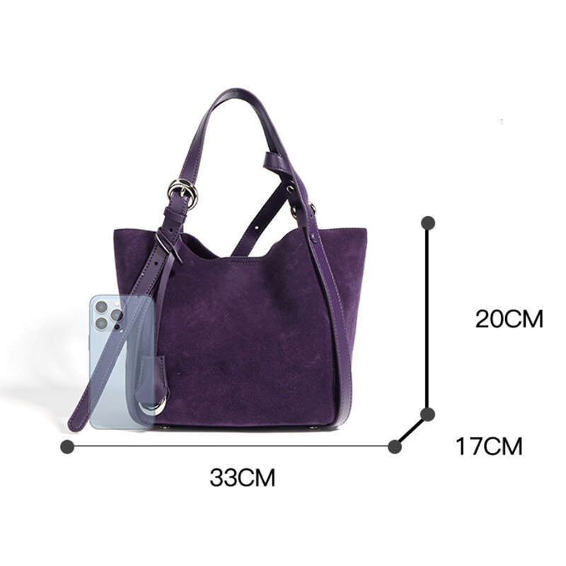 Women's Bags Cowhide Leather Handbag Trendy Women Tote High Quality Basket Bucket Retro Matte Suede Shoulder Crossbody Bag