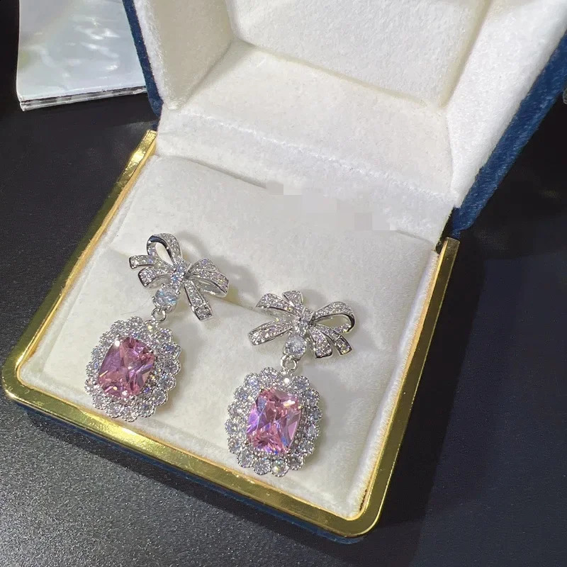 Vintage Bowknot Lab Diamond Jewelry set 925 Sterling Silver Wedding Necklace Earrings For Women Bridal Engagement Jewelry Gift 241226