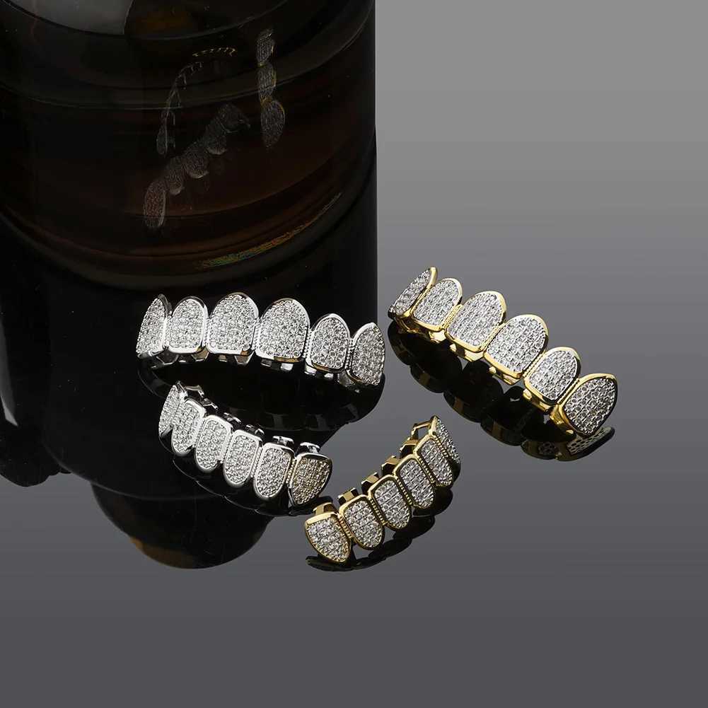 TOPGRILLZ Classic 6/6 Hip Hop/Punk Teeth Grillz Set Gold Silver Color Top Bottom Grills Dental Mouth Cs Cosplay Party W241227