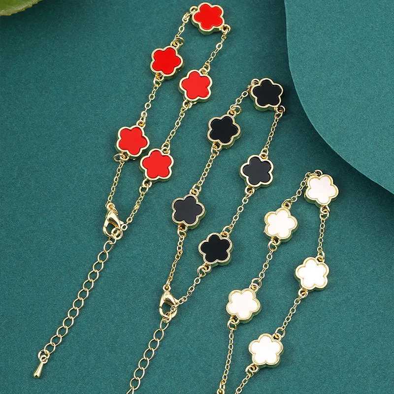 Fashion Hot Plum Blossom Plant Five Flower Bracelet for Women Girls Link Chain Wedding Party Wrist Jewelry Girlfriend GiftsXJ241214XJ241227