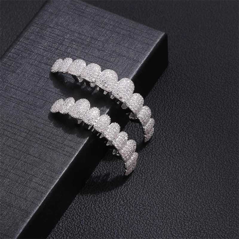 Hip Hop Full CZ Stones Long Teeth Grillz Cs Cubic Zircon d Out Micro Pave Top Bottom Charm Grills For Men Women Jewelry W241227