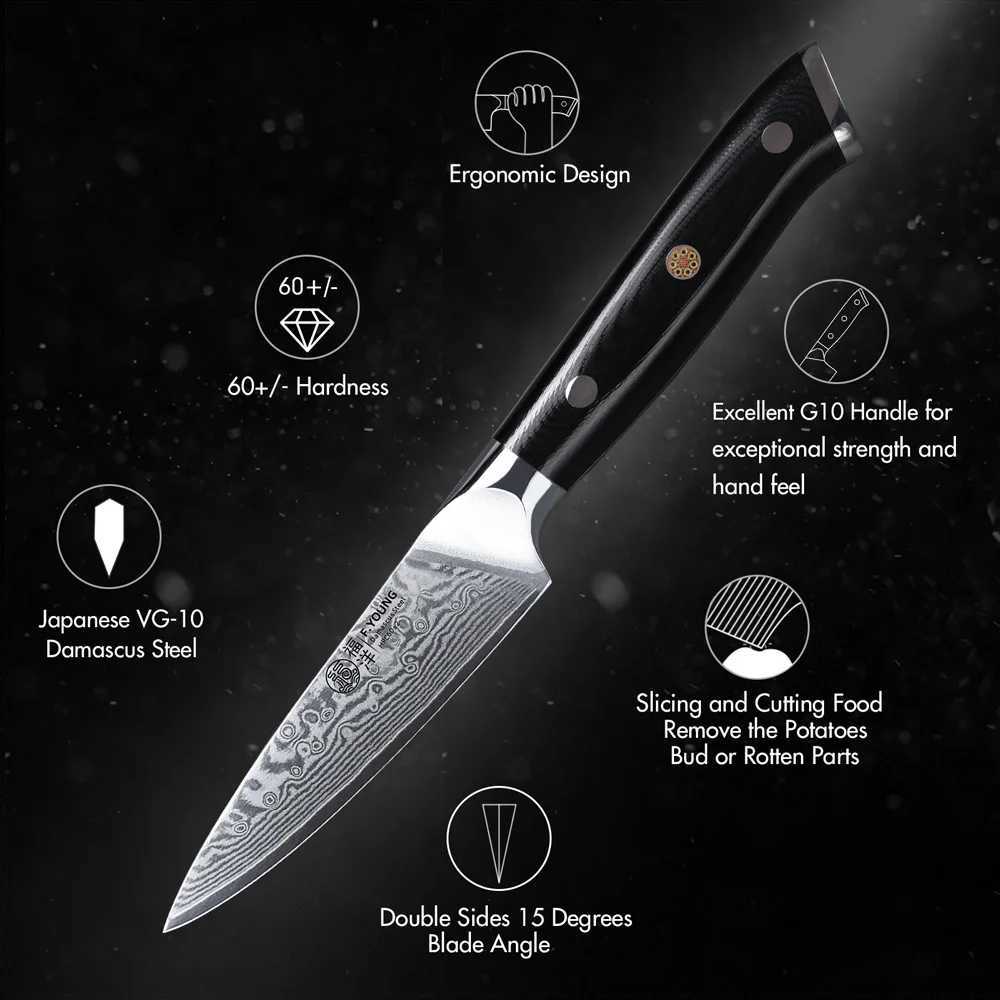 F.YOUNG 3.5 Inch Paring Knife 67 Layer Damascus Steel VG10 Steel Core Sharp Utility Vegetable Peeling Fruit Knife Household Tool Y241227