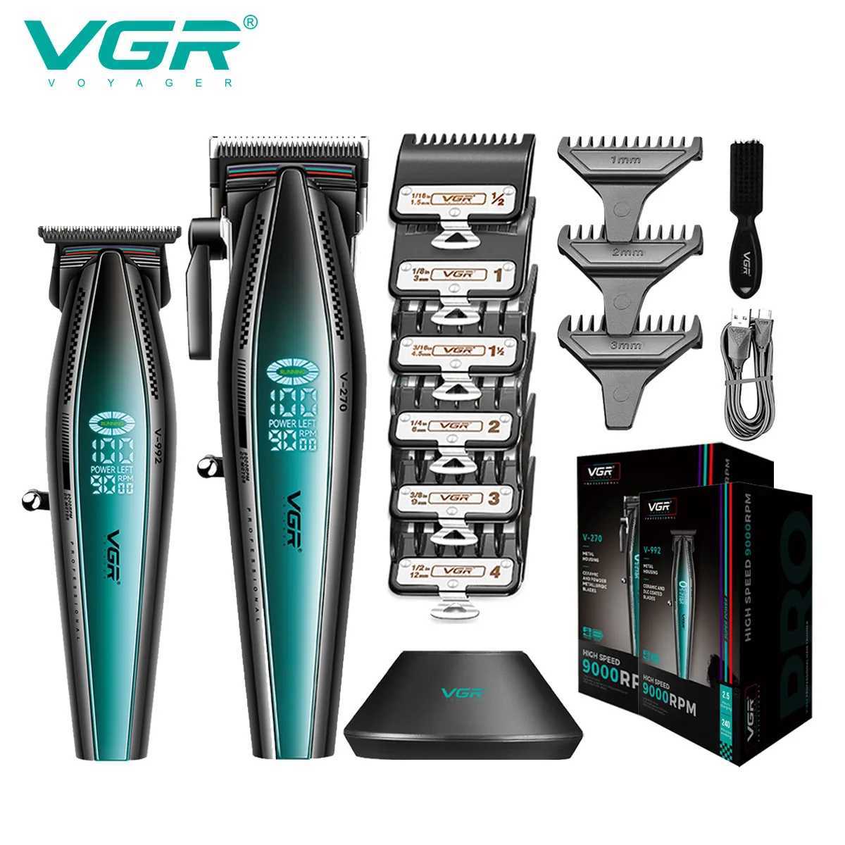 VGR Hair Clipper Professional Hair Cutting Machine 9000 RPM Cordless Clipper Electric LED Display Hair Clippers Men V-992 V-270 W241227