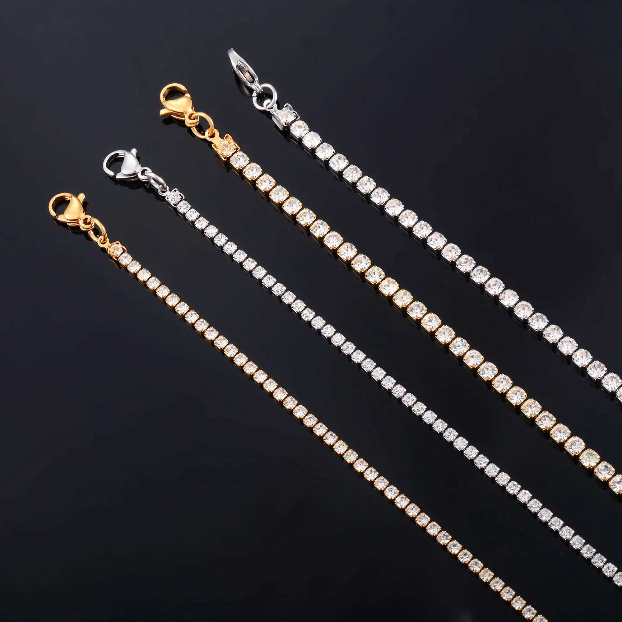 Sparkly Cubic Zirconia Tennis Necklace for Women Rhinestone Choker Minimalist Crystal Chain Stainl Steel Jewelry AccoriesXJ241227