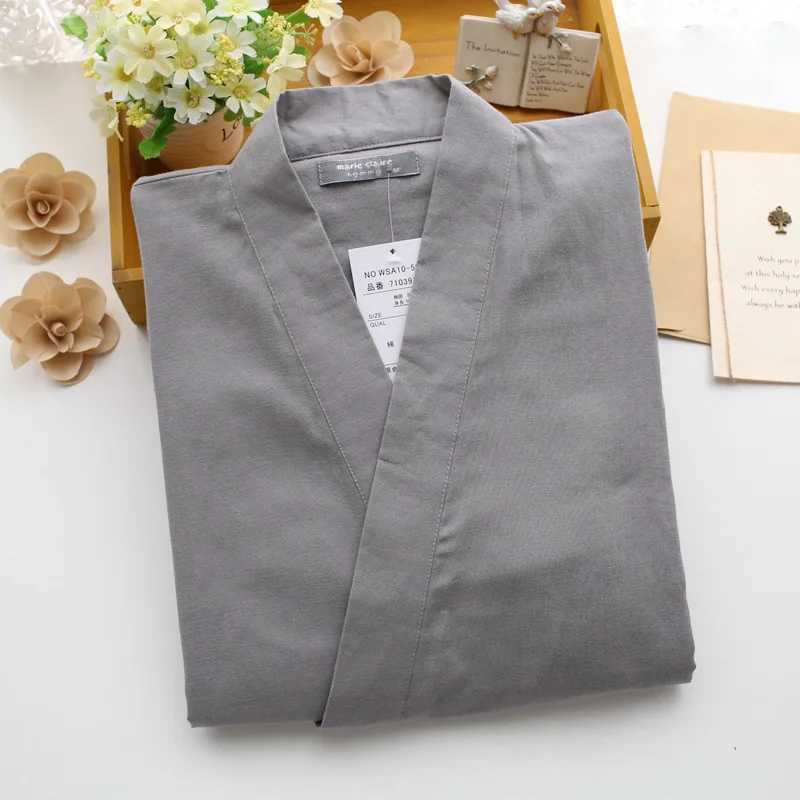 2024 Japanese kimono mens spring and summer pajamas two-piece 100% cotton solid color simple large size home service set mensXJ241227