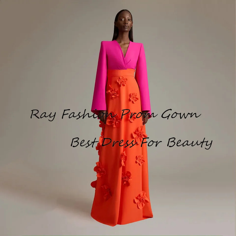 Gorgeous A Line Cocktail Dress Sexy V Neck With Long Sleeves Handmade Flowers For Women Formal Party Gowns Vestido De Noite 241223