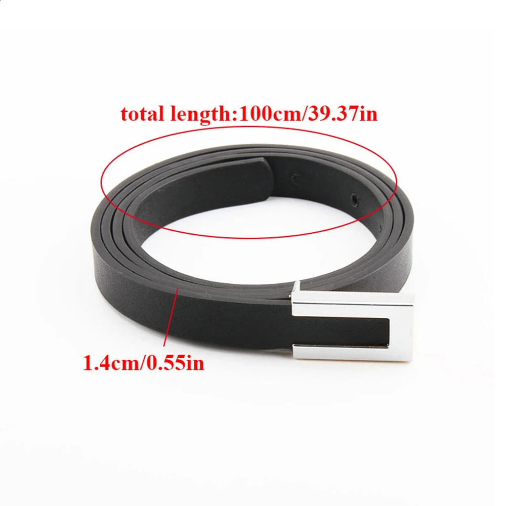Women Thin Belt Black Gold Silver Metal Buckle Ladies Trouser Dress Decoration Waistband Vintage Casual PU Leather Waist 241225