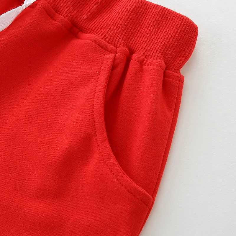 Single piece summer childrens shorts with red pockets fake drawstring elastic middle pants 2-7Y W241227