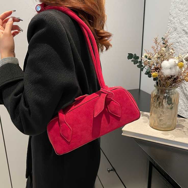 Maillard style versatile suede baguette bag women winter long handled single shoulder armpit bag 241215