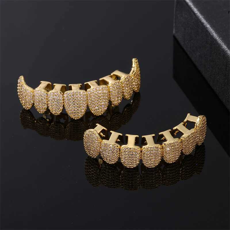 Hip Hop Full CZ Stones Heavy Teeth Grillz Cs Cubic Zircon and Out Micro Pave Top Bottom Charm Grills For Men Women Jewelry W241227