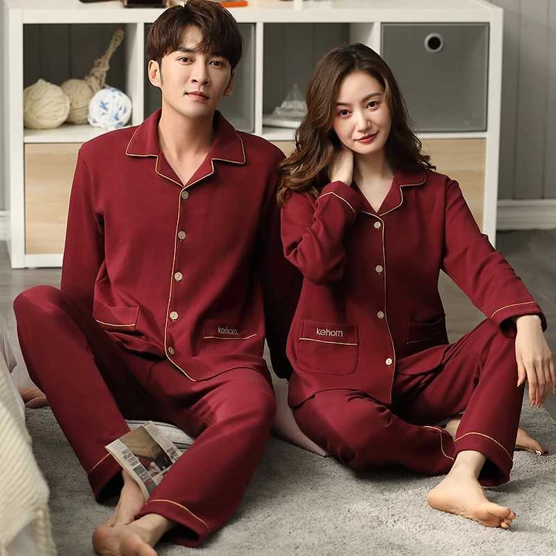 Plus Size Couple Long Sleeve Casual Plaid Cotton Pajama Sets for Men Autumn Korean Loose Sleepwear Pyjama Women Homewear ClothesXJ241227