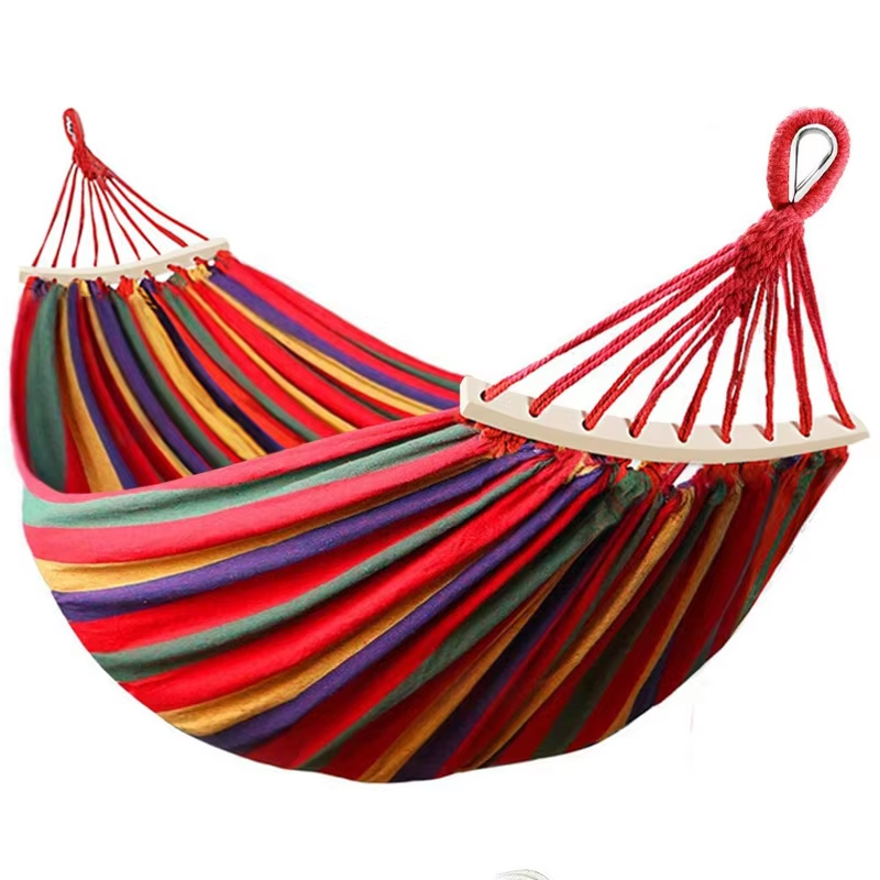Outdoor Portable Camping Double Hammock Large Canvas Cotton Hammock With Wood stand
