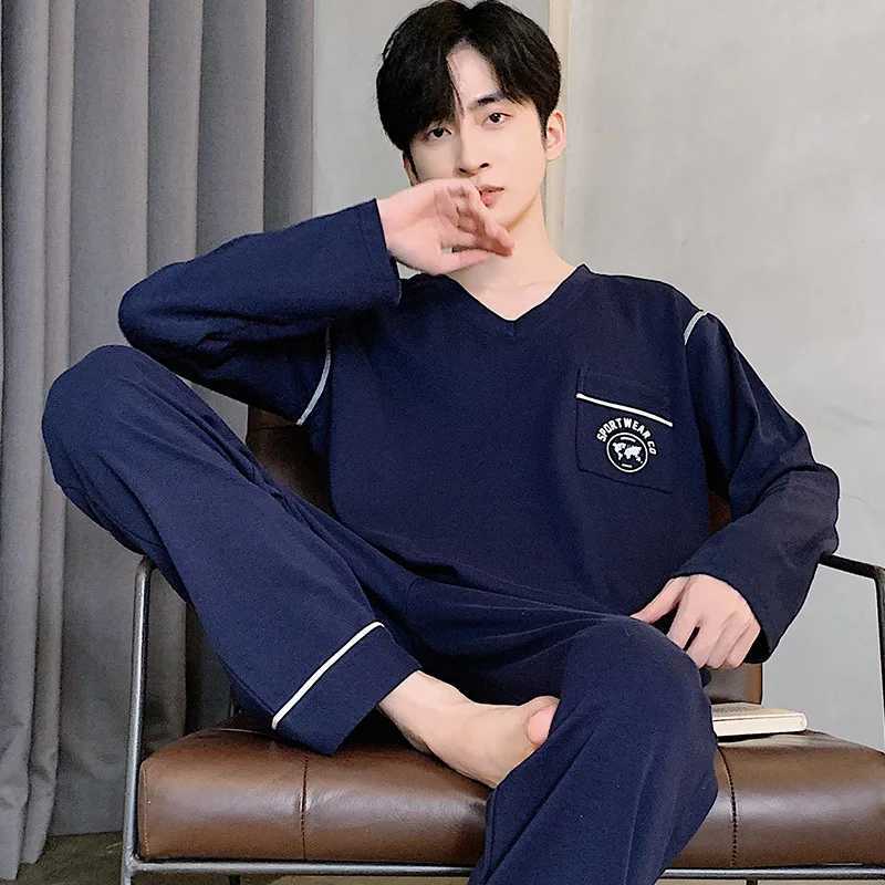 Cotton Plus Size Pajamas Men Long Sleeves Long Pants Sets Cartoon Bear Casual Nightwear Homewear Youth Sleepwear LoungewearXJ241227