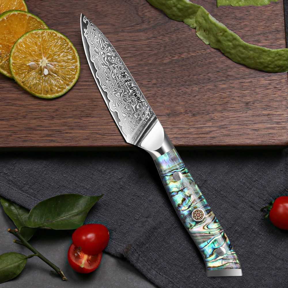 TURWHO 3.5-inch kitchen knife made of large horse leather steel Abalone shell handle Japanese carving and peeling knife kitchen tool Y241227