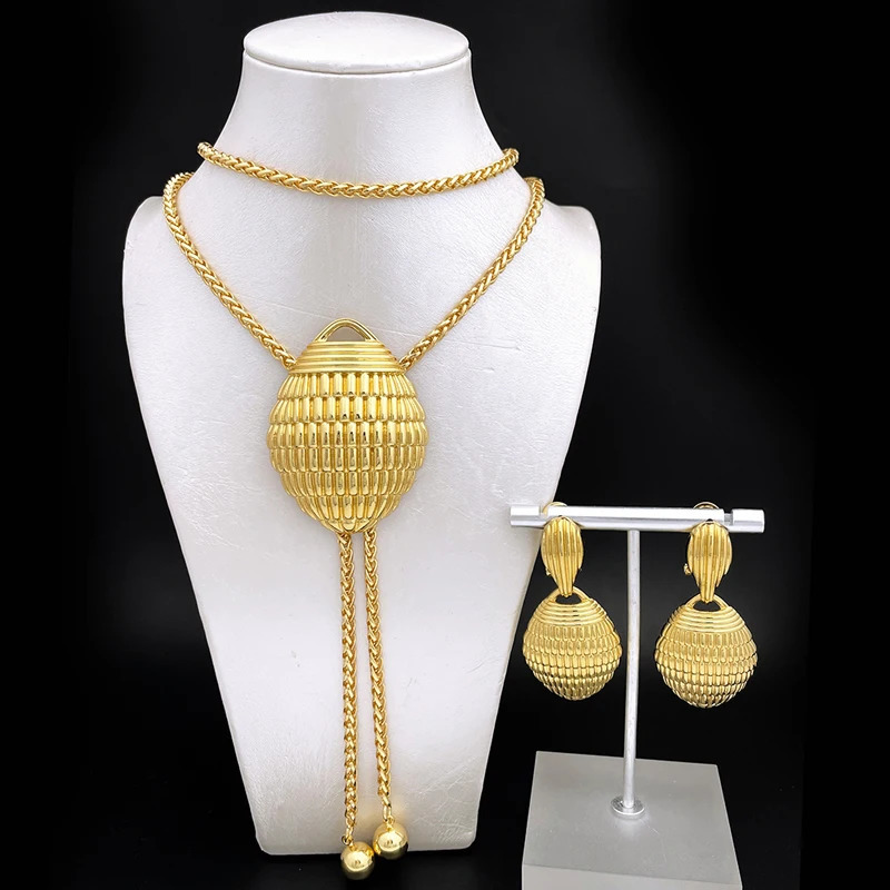 85CM Long Necklace Earrings For Women Adjustable Length Sweater Chain Gold Plated 3PCS Set Fashion Jewelry Wedding Party Gift 241226