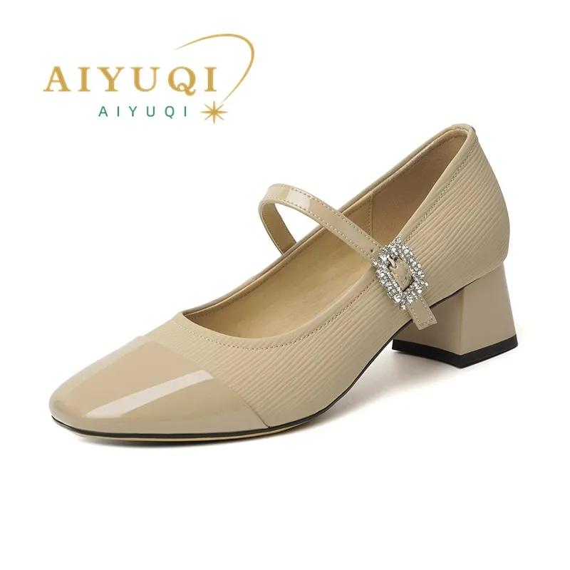 AIYUQI Mary Jane Women Shoes Genuine Leather Women's Spring Shoes Mid-Heel Fashion Women's Office Shoes