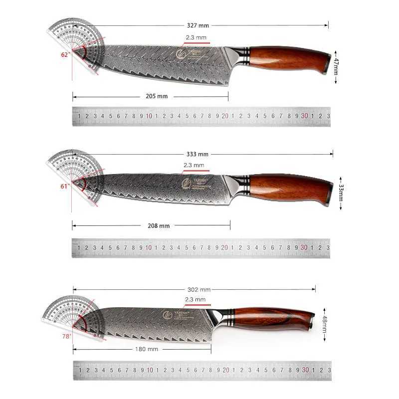 YARENH Kitchen Knife 73 Layers Japanese Damascus Stainless Steel Utility Paring Boning Cleaver Slicing Chef Knives Santoku Knife Y241227