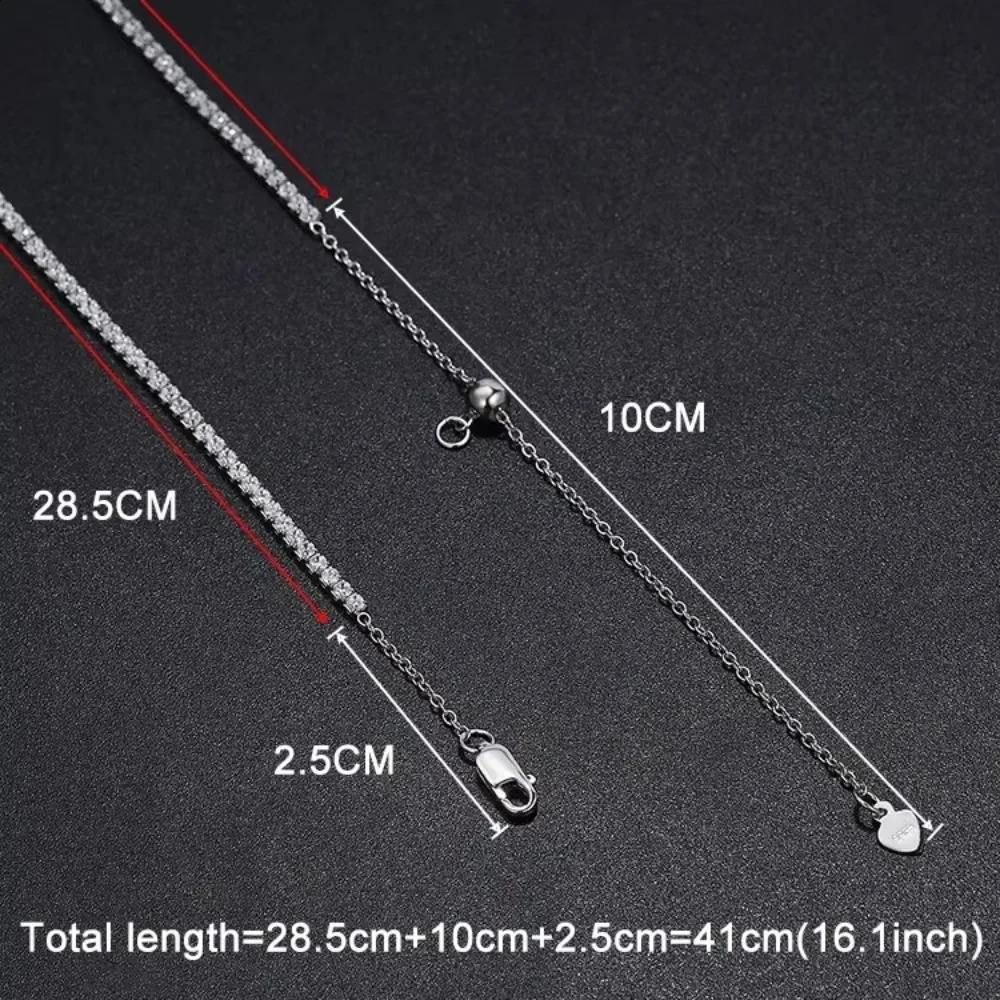 FEOBUR 2mm D Color Tennis Choker Necklace for Women S925 Silver Plated 18K Gold Adjustable Full Diamond Neck Chain 241226