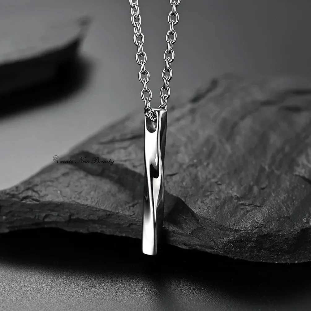 Rectangle Pendant Necklace Fashion Geometric Titanium Steel Hip Hop Tren Spiral Straight Chain Vintage Men Jewelry GiftXJ241227