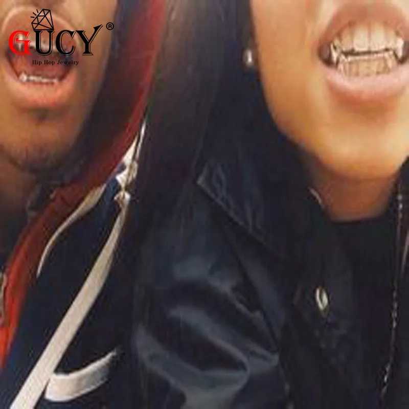 GUCY Hip Hop Fang Grills Cs Gold Color Plated Half Teeth Dracula Vampire Fangs Slim Grill Top Bottom Grillz Teeth Set W241227