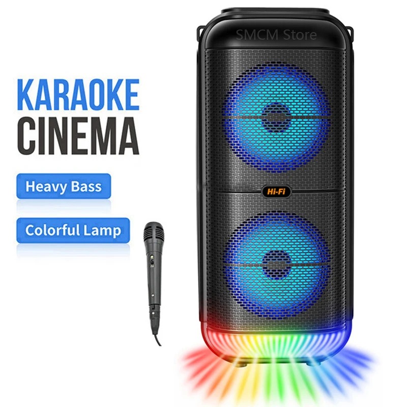 Super Large Outdoor Bluetooth Speaker Peak Power 1200W Double 6 Inch Horn Subwoofer Portable Wireless Column Bass Sound with Mic