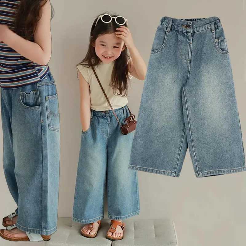 South Korean Sle loose jeans for girls 2024 fashion denim pants for children casual Trouser streetwear children chic breeze 4 seasons available W24122