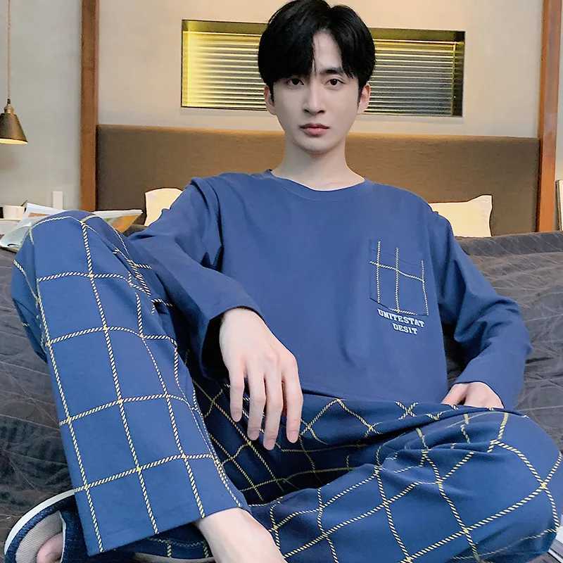 3XL Plus Size Korean Men Pajamas Set Autumn Spring Long-Sleeved Trousers Homewear Youth Nightwear Two-Piece Sleepwear LoungewearXJ241227