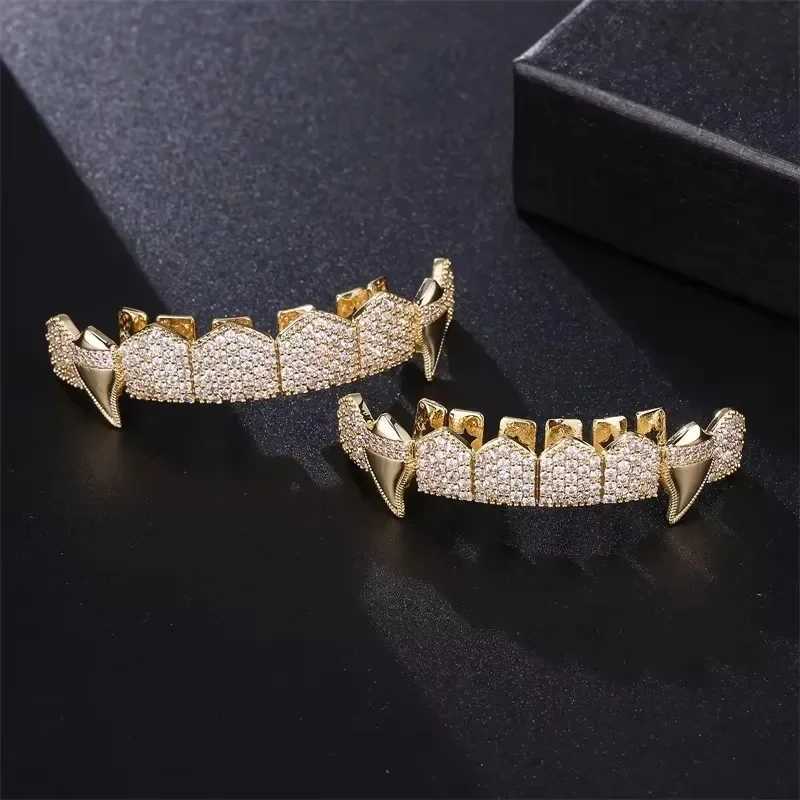 Hip Hop Full CZ Stones Teeth Grillz Cs Cubic Zircon d Out Micro Pave Mens and Womens Jewelry Charm Grill W241227