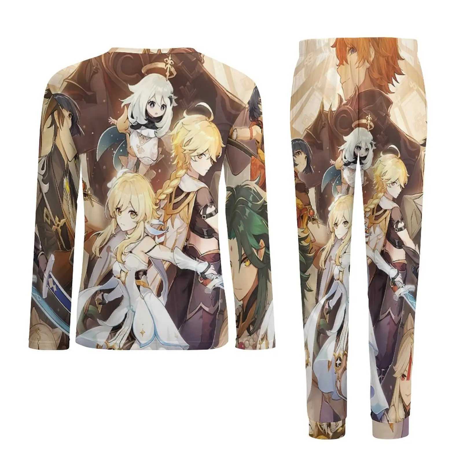 The Best Of Genshin Impact Pajamas Men Anime Cool Nightwear Spring Long Sleeves 2 Pieces Casual Printed Pajamas Set 3XL 4XL 5XLXJ241227