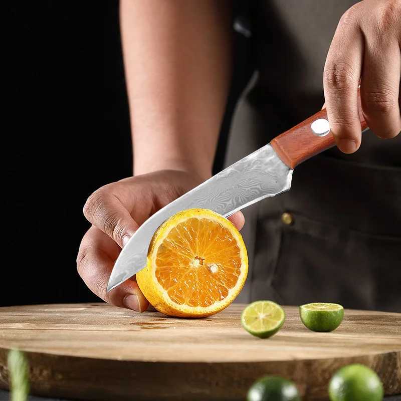 Damascus Steel Kitchen Utility Knives Boning Meat Cleaver Chef Knife Barbecue Steak Sushi Cutter Fruit Paring Tools with Sheath Y241227