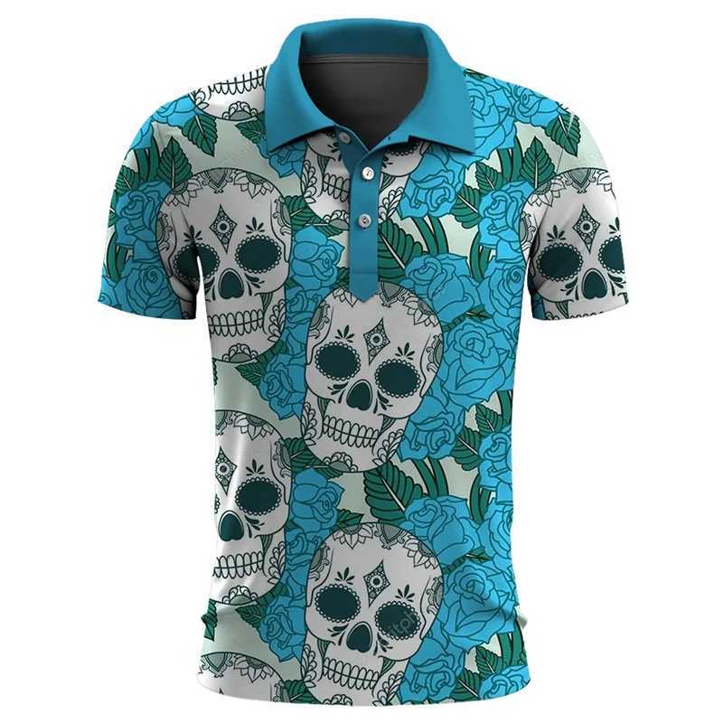Funny Skull 3D Print Short Sleeve Polo Shirts For Men Clothes Casual Mexico Lucky Skeleton Graphic Lapel POLO Shirt Button Tops W241227