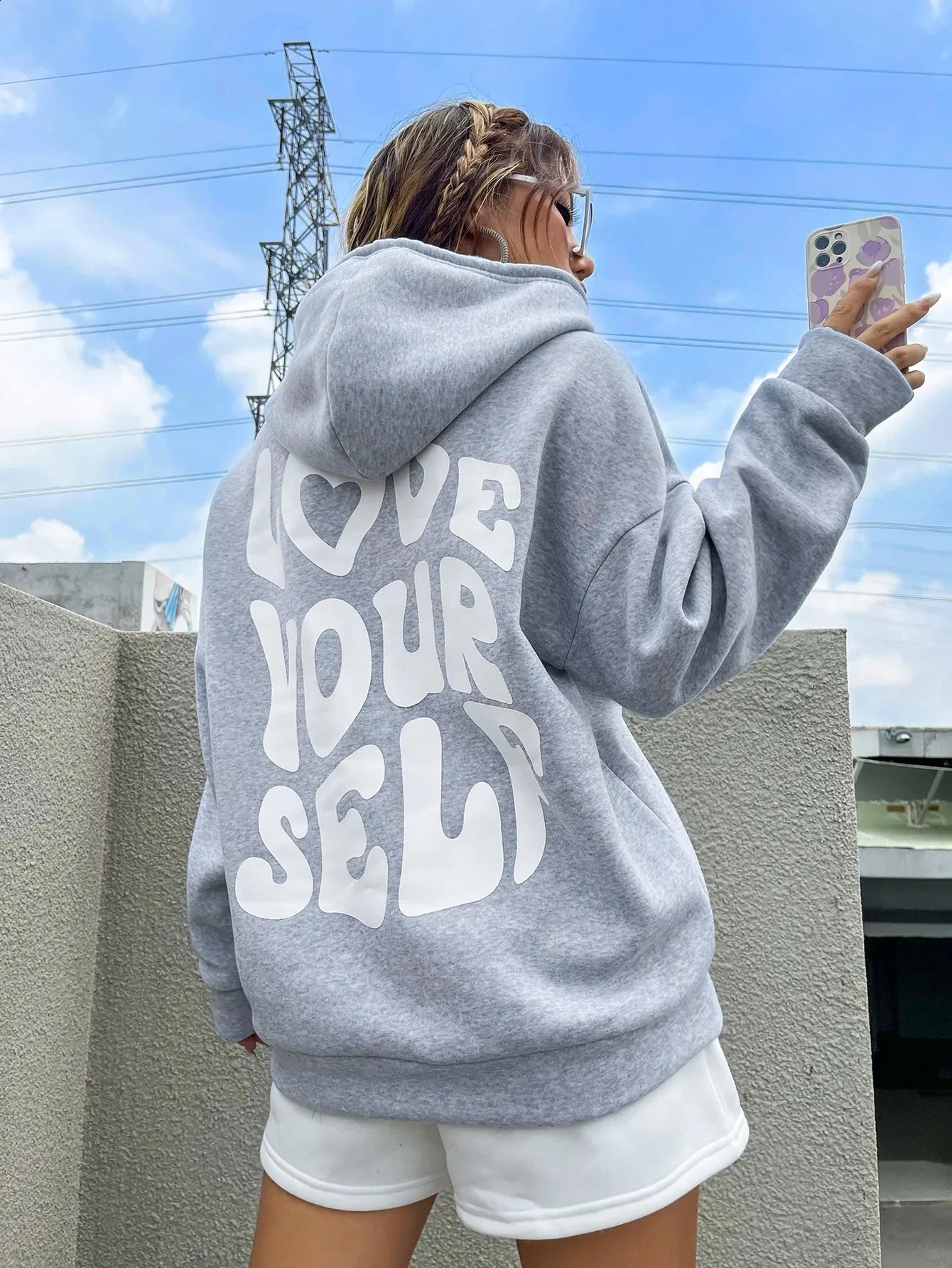 Love Yourself Cotton Printed Hoodies Casual Oversized Pullovers Trend Comfortable Tracksuit Daily Harajuku Women Sweatshirt 241223