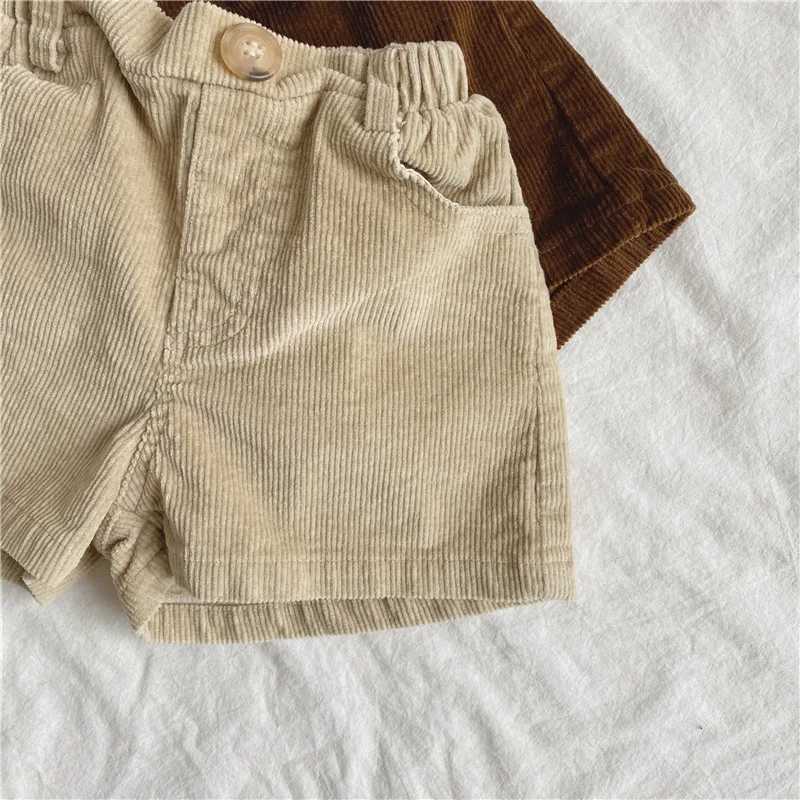 Kids Shorts Autumn Children Clothing Versatile Corduroy Girls Striped Soild Button Elastic Waist New Style Simple Loose W241227