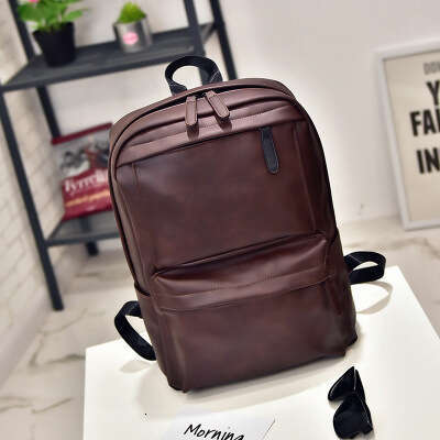 Retro Casual Men's Computer Bag Korean Version Student Backpack Women's PU Leather Travel Trend