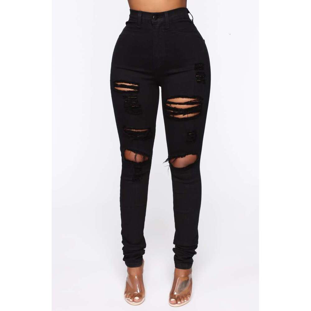 New Black Ripped Jeans For Women Fashion High Waist Denim Pencil Pants Stretch Slim Skinny Trousers XS-XL Global Drop Ship