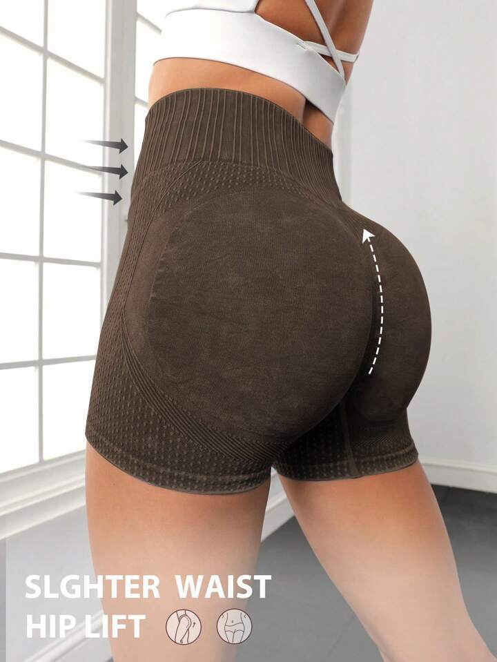 Designer women's leopard print seamless yoga clothes tight running sports pants high waist and hip lifting peach hip fitness scrub washed shorts 