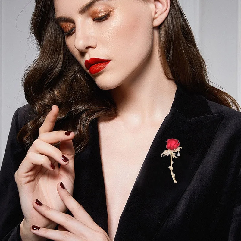 Zircon chest flower brooch pin gifts for women woman wicked high-end zircon pin coat accessory red rose brooches 241227