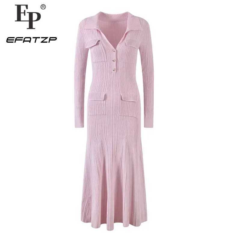 Puff Slve V-neck Knitted Dress 2023 spring New Commuter Midi Skirt High Waist Slim Fit Sexy Dresses 5220643 X241226